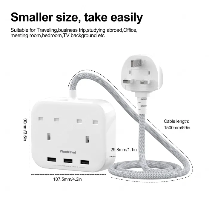 3 USB AC Outlets UK Power Strip