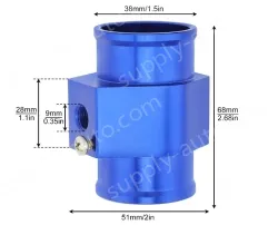 Water Temperature Connector Tube, Radiator Sensor, Temperature Sensor Connector, 38mm Aluminum, with Clamp