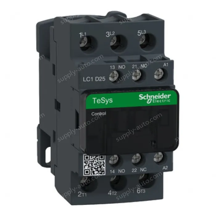 LC1D25P7C TeSys Deca Contactor, 3-pole (3NO), AC-3/AC-3e, <=440V, 25A, 230VAC, screw terminal