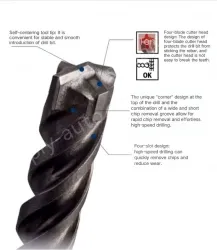 Four-pit 5 series rotary hammer drill bit 6x100x160