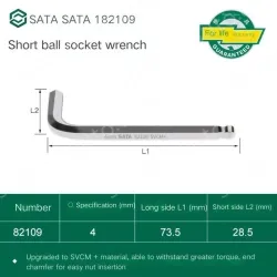 Short ball hex wrench 4mm 82109
