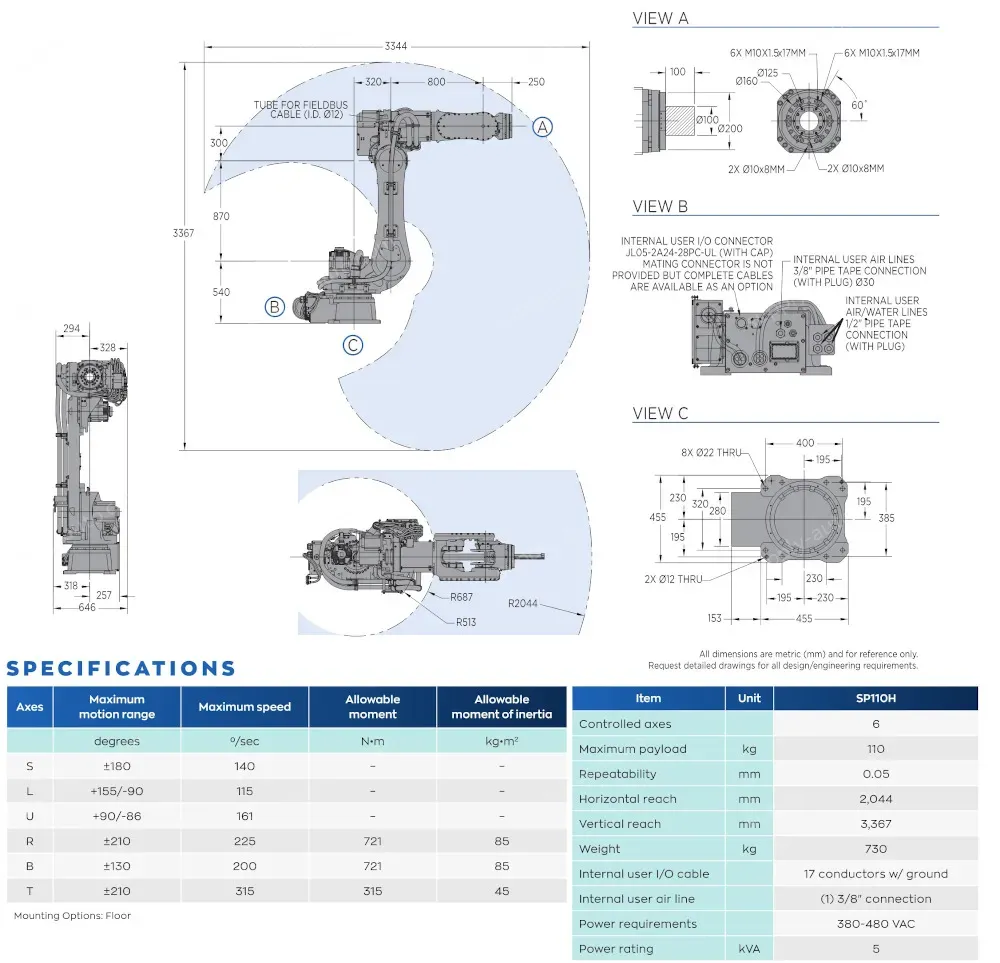 SP110H robot spec diagram