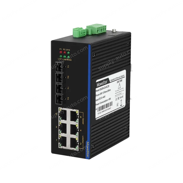 2 Ports 100M F(x) + 6 Ports 10/100M T(x) Din-Rail Unmanaged Industrial Ethernet Switch