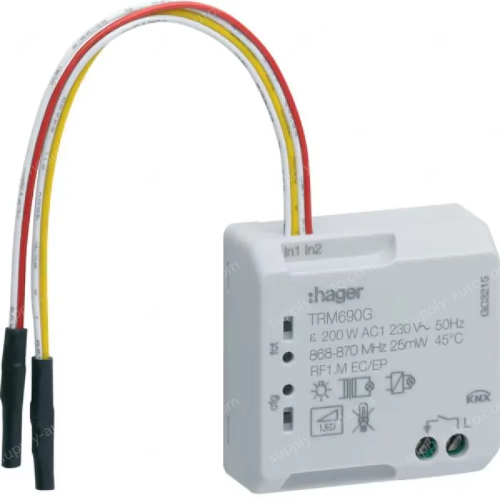 Module 1 flush mounted output 200W, 2 wires + 2 inputs, KNX radio
