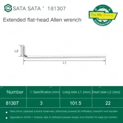 Extended flat head hex wrench 3mm 81307