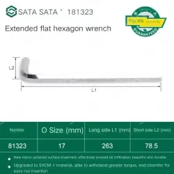 Extended flat head hex wrench 17mm 81323